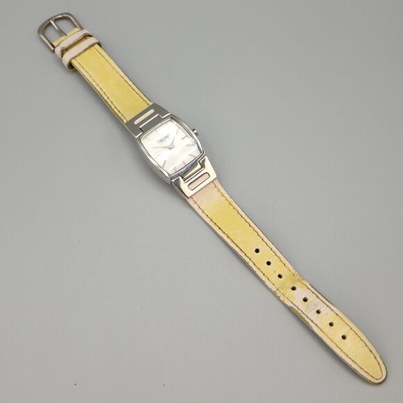 Mossimo Silver Tone Square Barrel Watch Yellow Leather Strap w New Battery - Picture 8 of 13